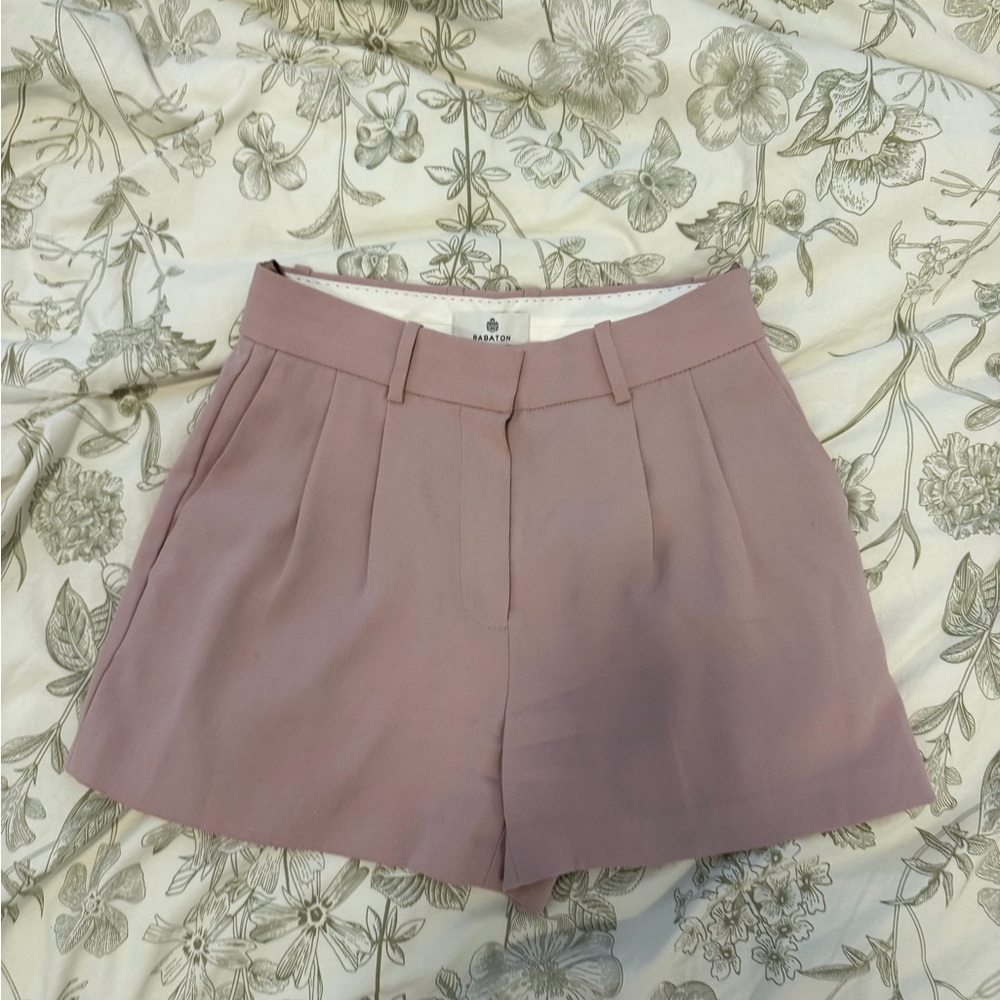 Babaton Dusty Pink High-Waist Pleated Shorts